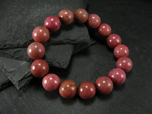 Rhodonite Genuine Bracelet ~ 7 Inches ~ 12mm Round Beads
