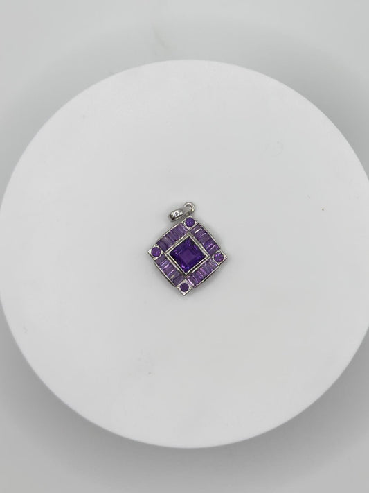 Art Deco Amethyst Pendant – Geometric Elegance in Sterling Silver - 4.61 Grams