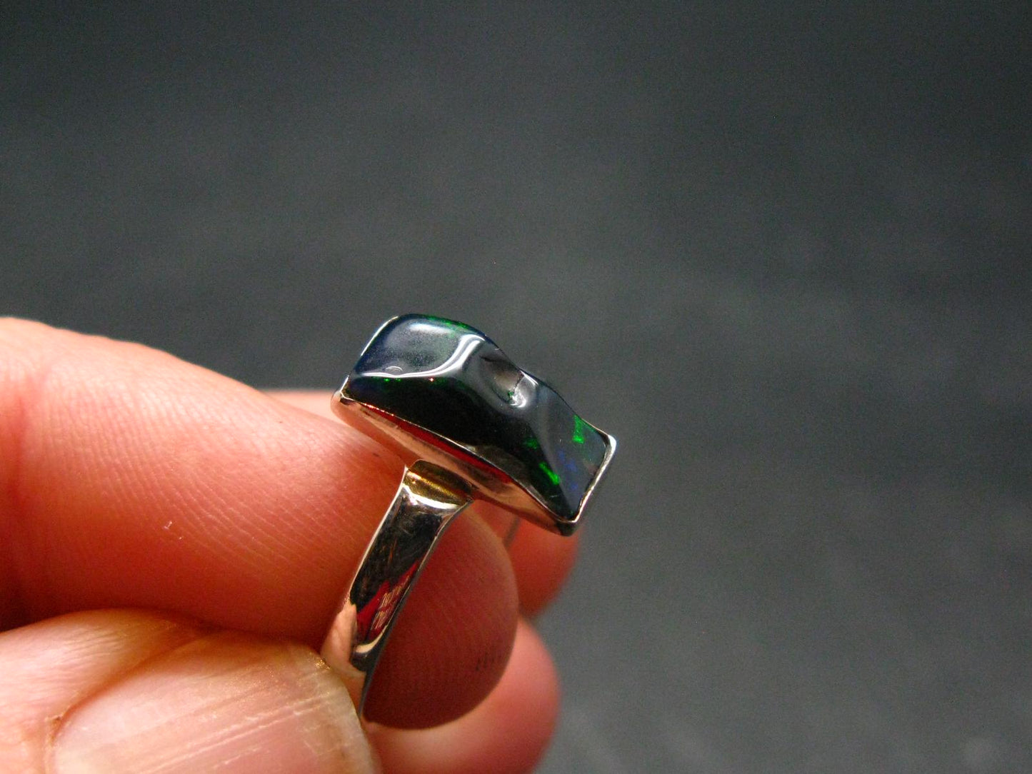 Rare Black Opal Sterling Silver Ring From Australia - Size 7