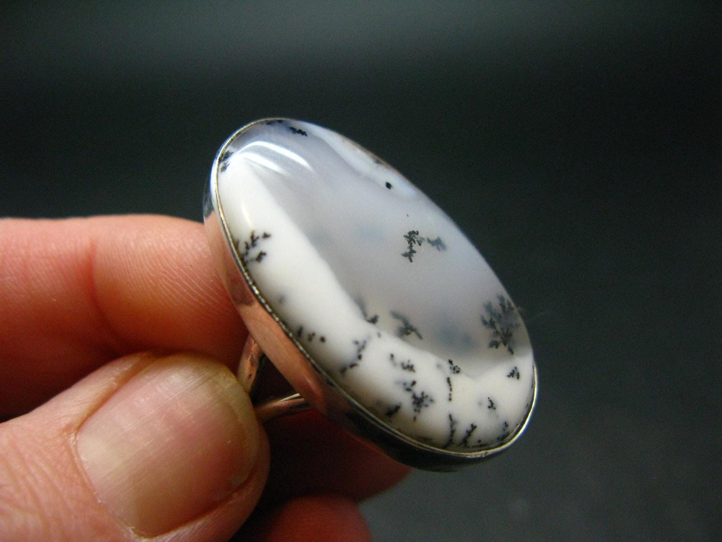Merlinite Moss Agate Cabochon Silver Ring From Brazil - 9.44 Grams - Size 6.25