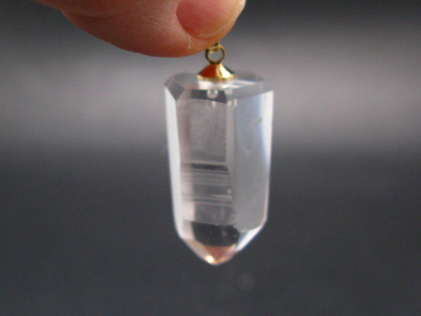 Lemurian Quartz Crystal Gold Plated Silver Pendant From Brazil - 1.5" - 7.74 Grams