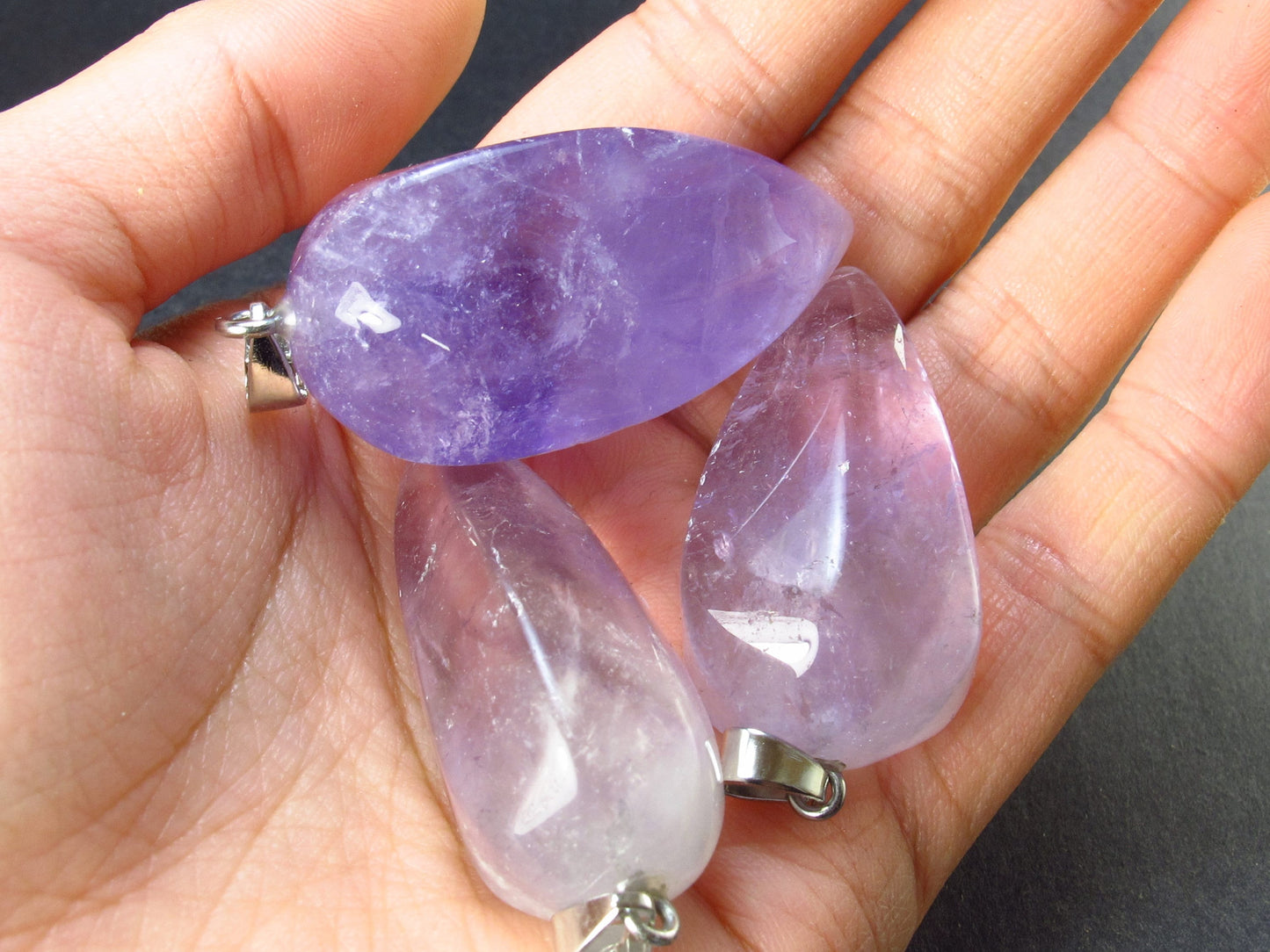 Set of 3 Lavender Amethyst Pendants From Brazil