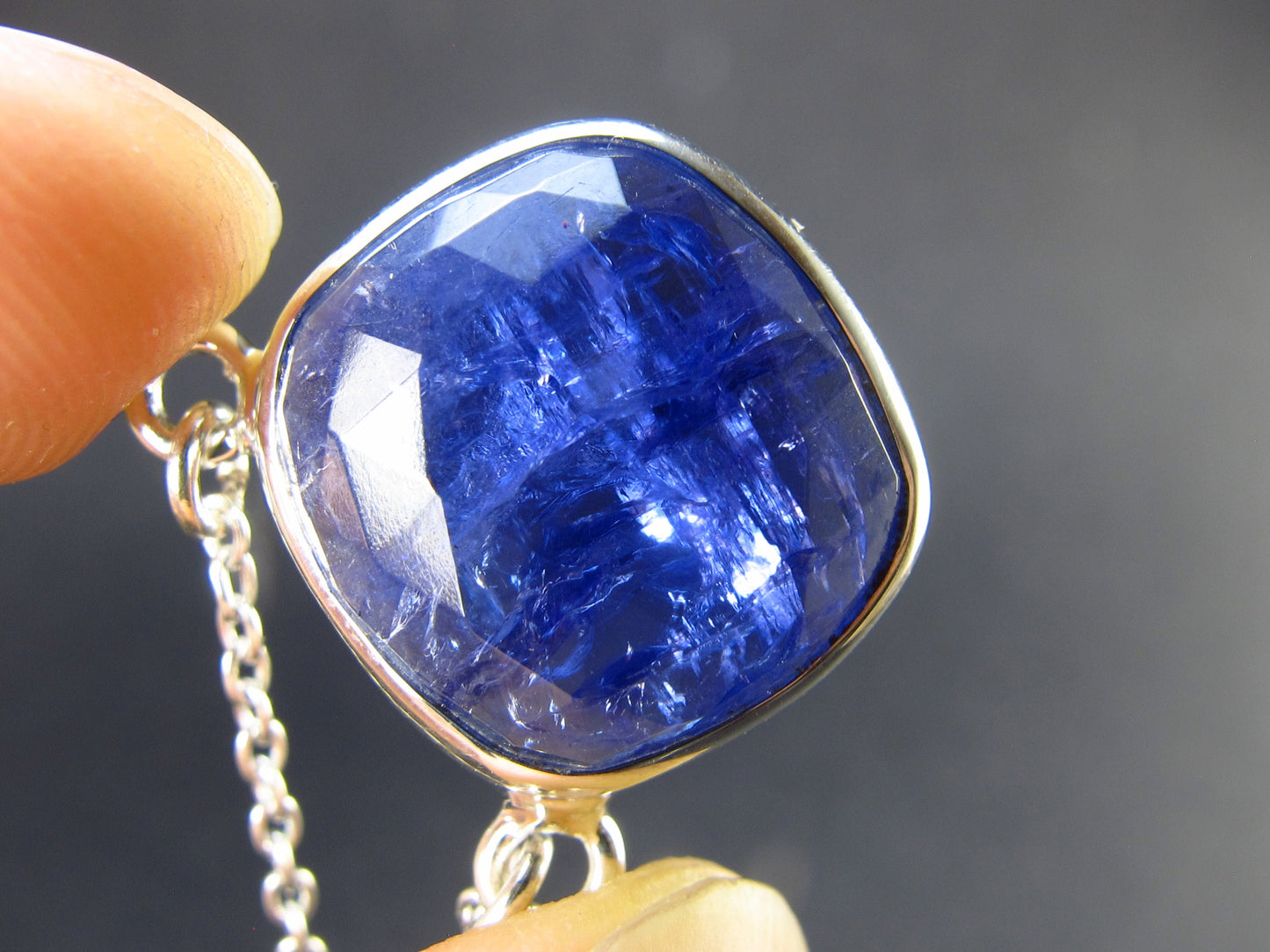 Natural Faceted Tanzanite Zoisite 925 Sterling Silver Pendant Necklace from Tanzania - 0.7" - 6.13 Grams