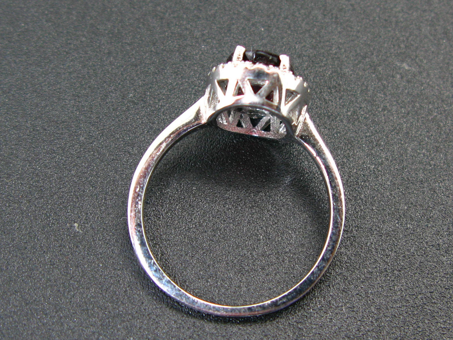 Natural Faceted Red Garnet Rhodium Plated Sterling Silver Ring with CZ - Size 6.5