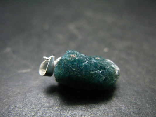 Unpolished Terminated Neon Blue Apatite Silver Pendant From Brazil - 0.9" - 2.47 Grams