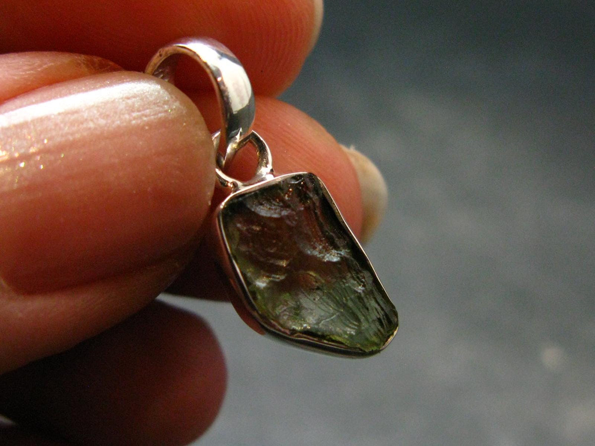Moldavite Tektite Silver Pendant from Czech Republic - 0.9" - 1.19 Grams