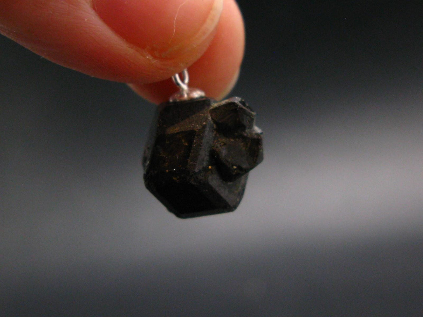 Sharp Black Melanite Andradite Garnet Silver Pendant From Mali - 0.7" - 3.92 Grams