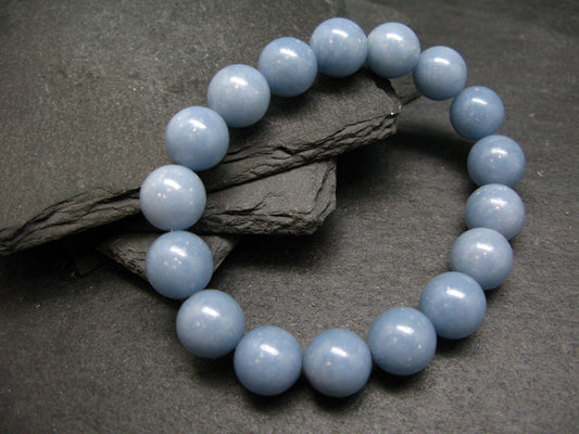 Angelite Anhydrite Genuine Bracelet ~ 7 Inches ~ 12mm Round Beads