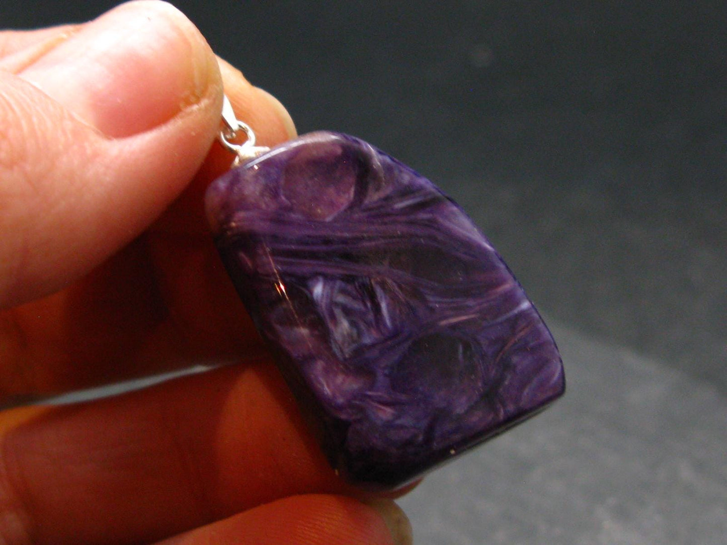 Rare High-Quality Charoite Pendant In SS From Russia - 1.4" - 8.46 Grams