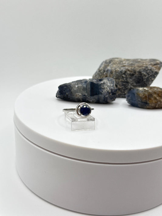 Blue Sapphire Sterling Silver Bezel Ring: Minimalist September Birthstone, Size 7