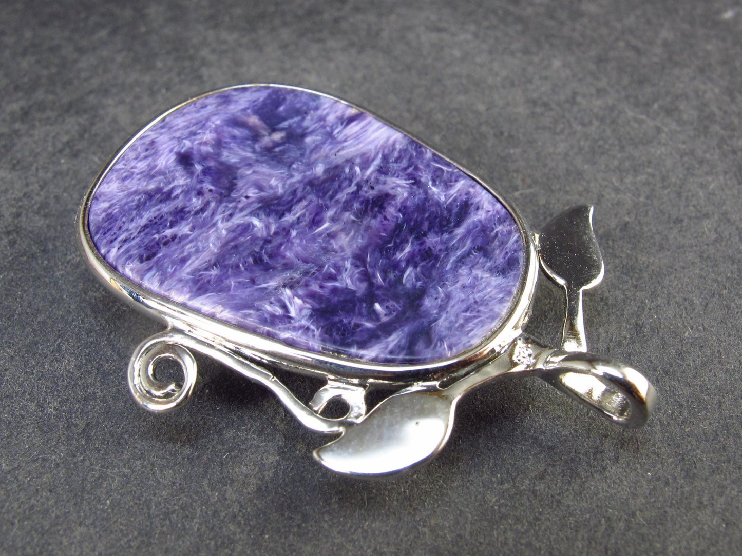 Rare High-Quality Charoite Pendant in SS From Russia - 1.7" - 12.9 Grams