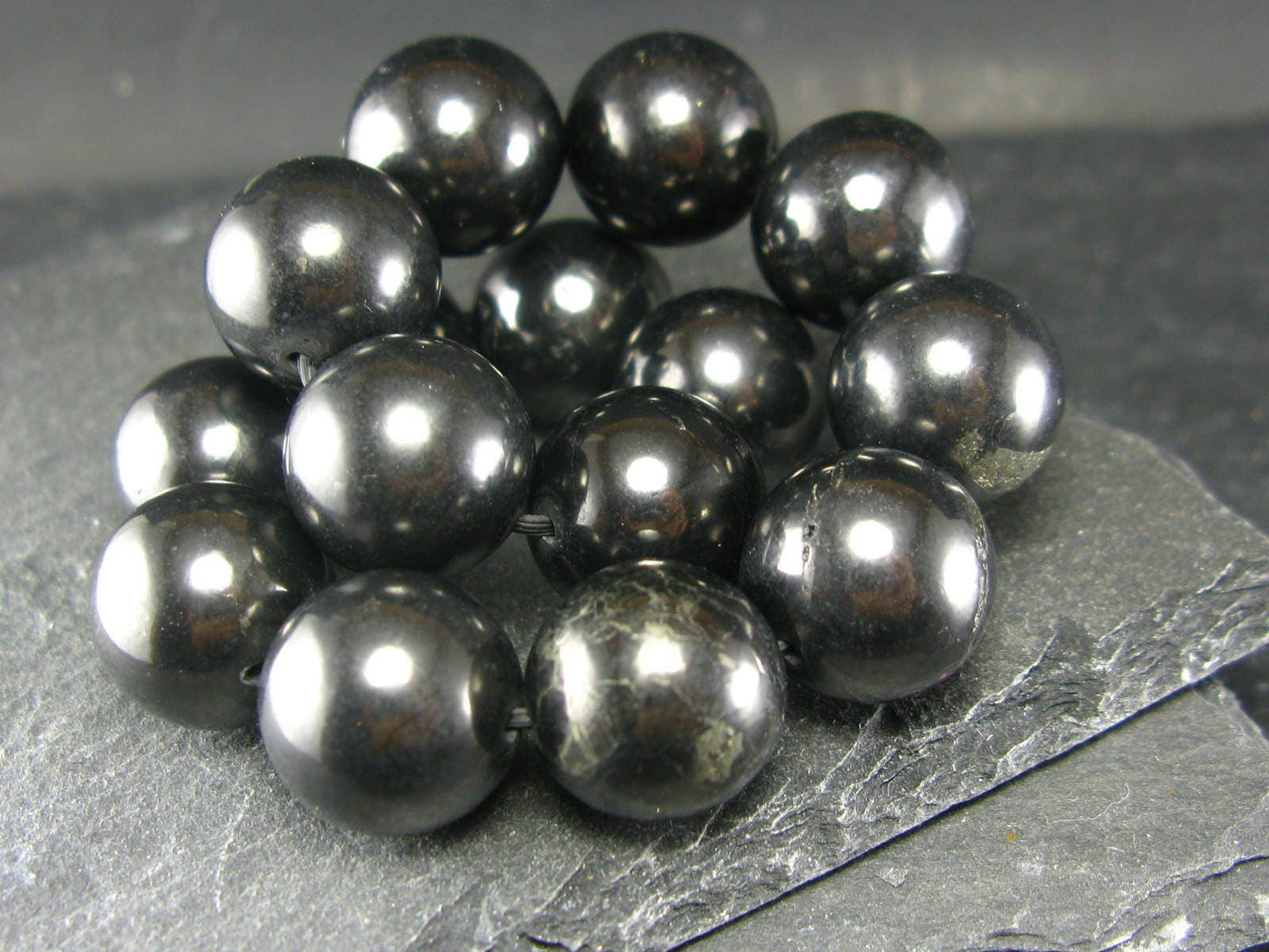 Shungite Genuine Bracelet ~ 7 Inches ~ 14mm Round Beads