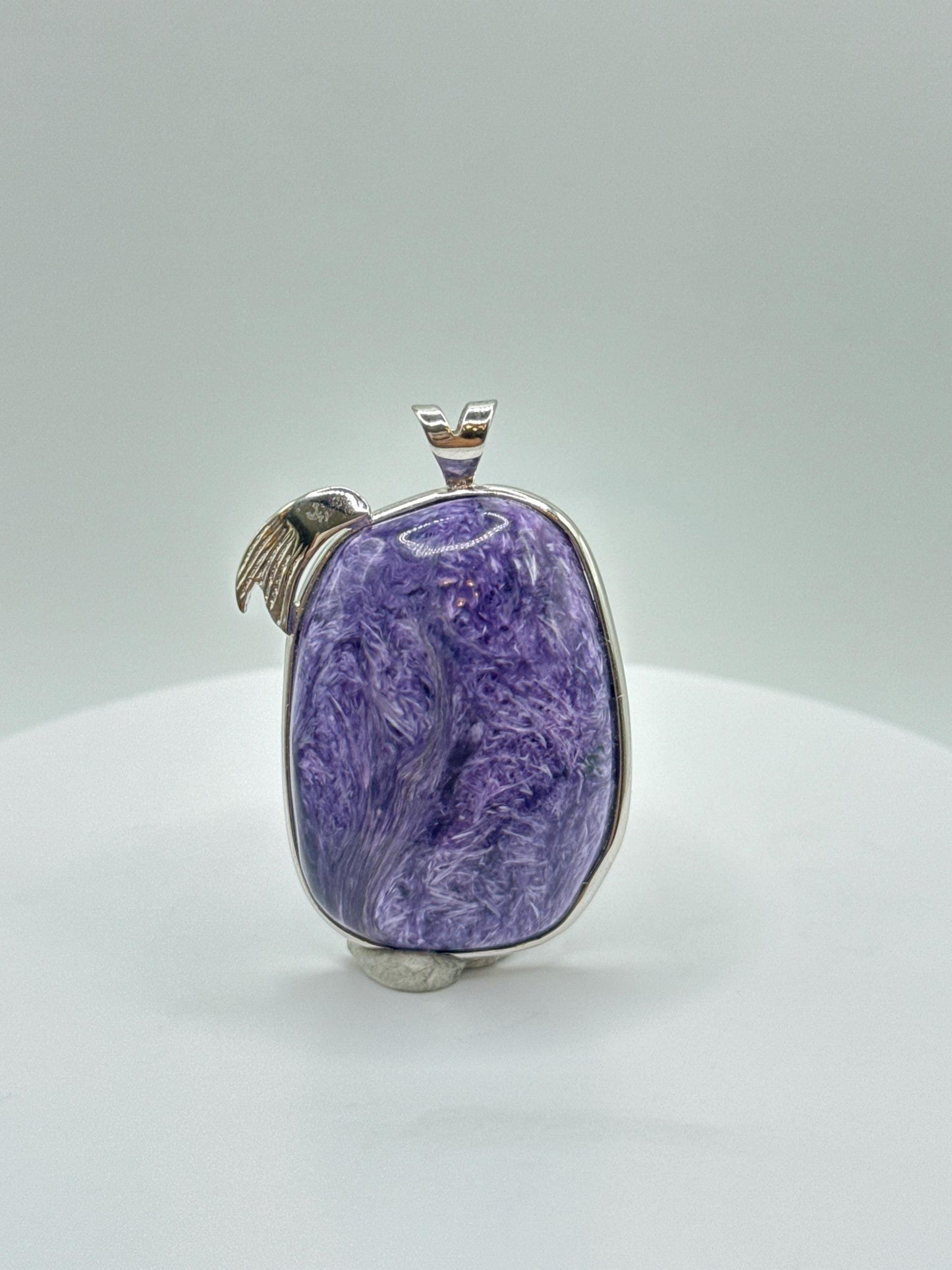 Charoite Sterling Silver Pendant – Angel Wing Accent - 16.47 Grams