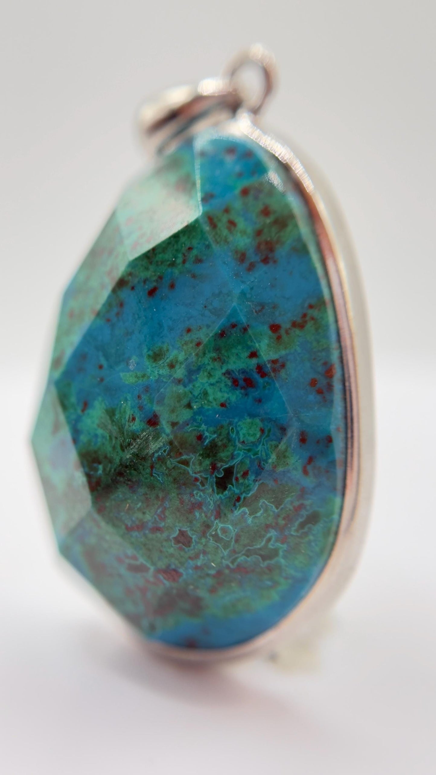 Natural Chrysocolla Pendant Blue Green Gemstone Silver Necklace Healing Crystal Jewelry Gift