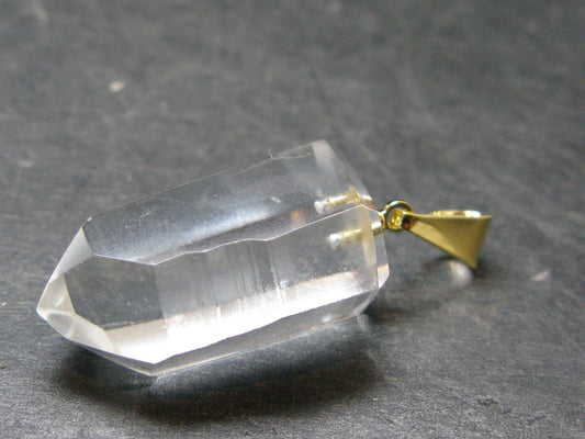 Lemurian Quartz Crystal Gold Plated Silver Pendant From Brazil - 1.5" - 7.74 Grams