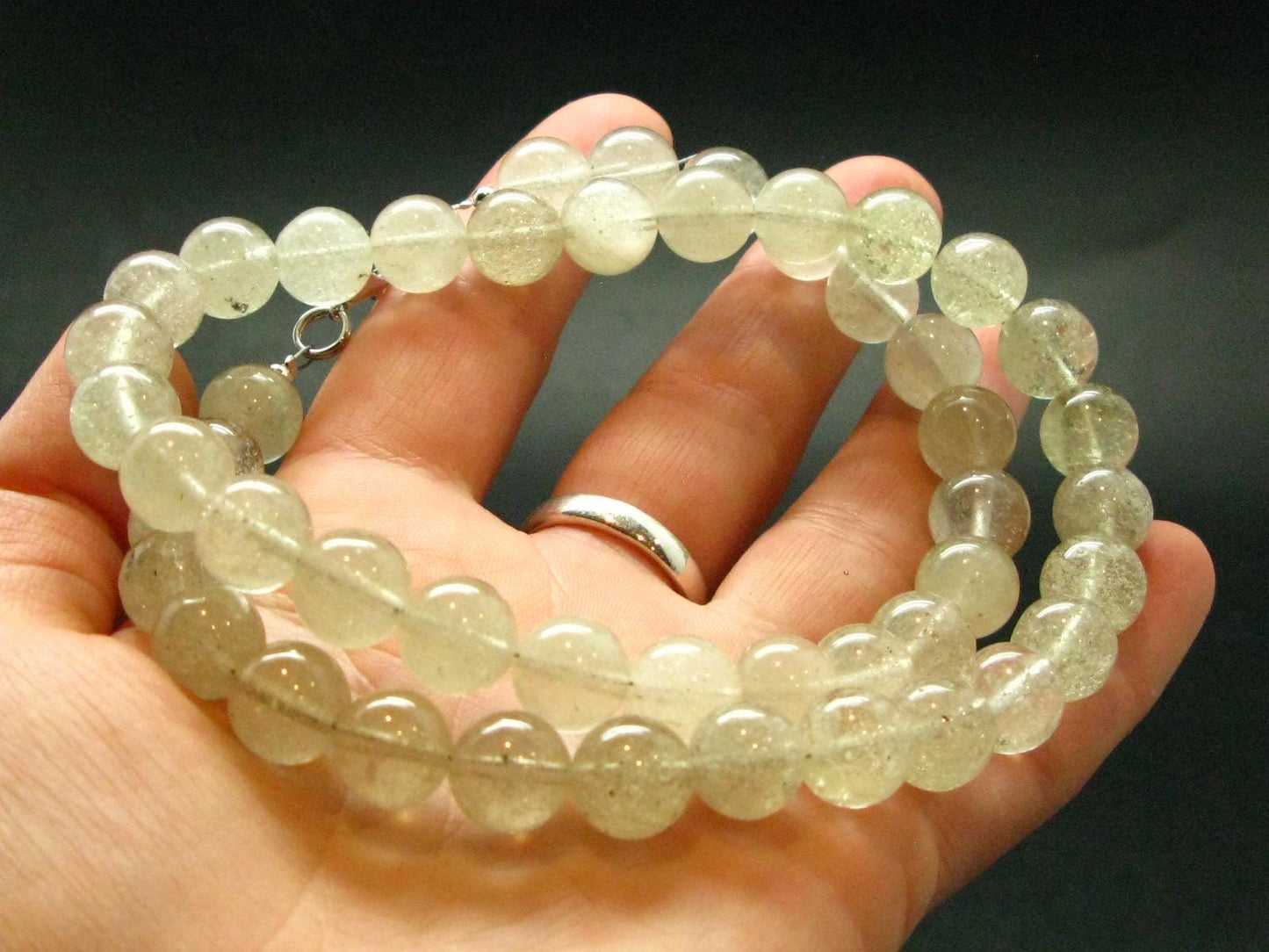 Gem Libyan Desert Glass Tektite Necklace 10 mm Beads from Libya - 19" - 49.0 Grams