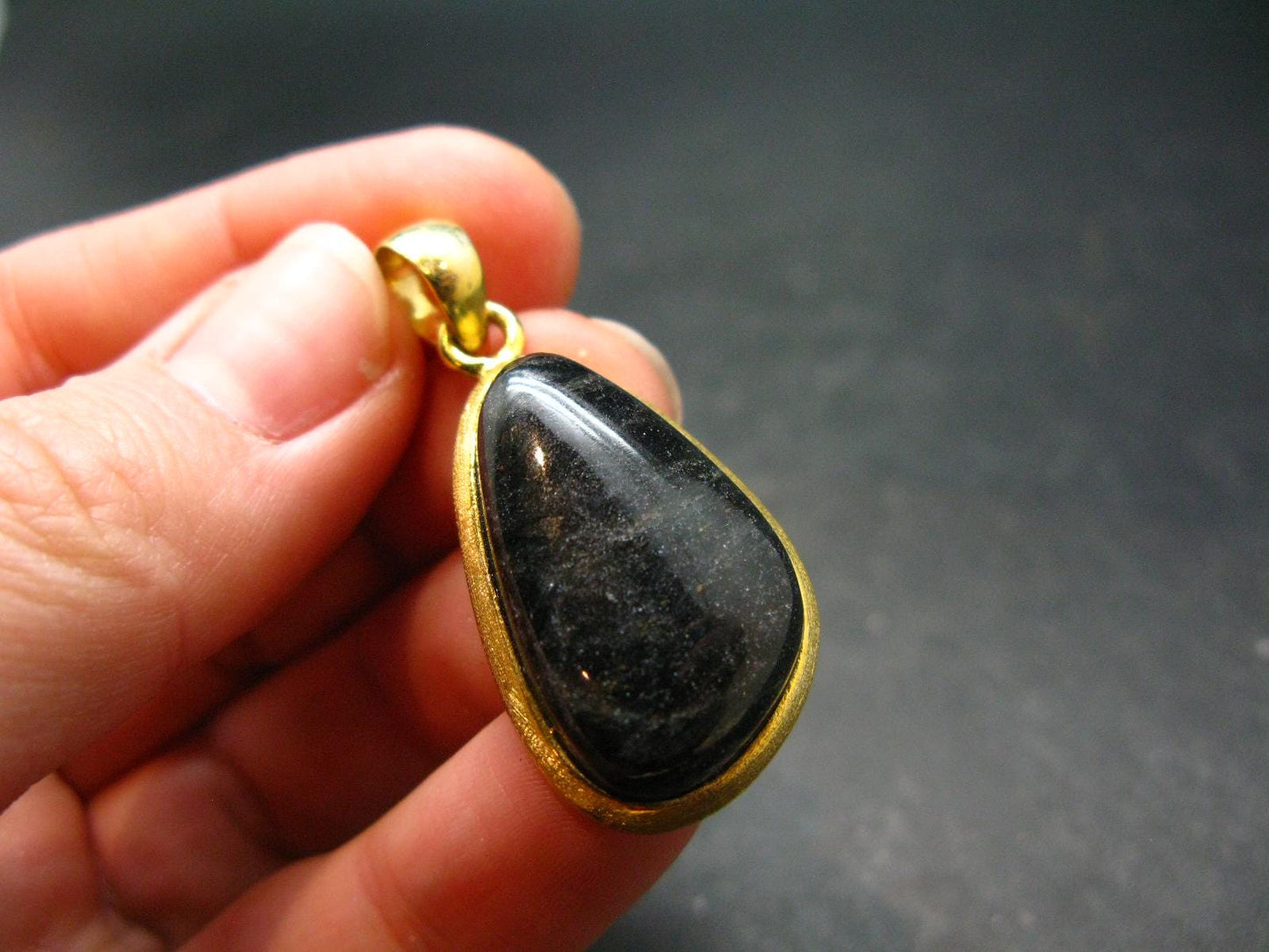 Nuumite Nuummite Gold Plated Silver Pendant From Greenland - 1.5" - 8.24 Grams