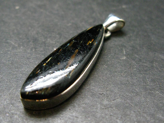 Very Rare Sterling Silver Nuumite Nuummite Pendant From Greenland - 1.8" - 6.27 Grams