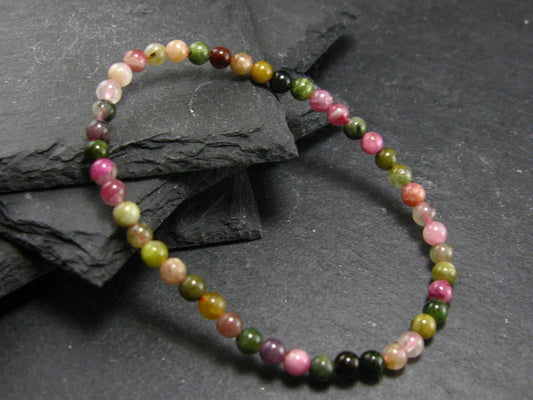 Watermelon Bicolor Tourmaline Genuine Bracelet ~ 7 Inches ~ 4mm Round Beads