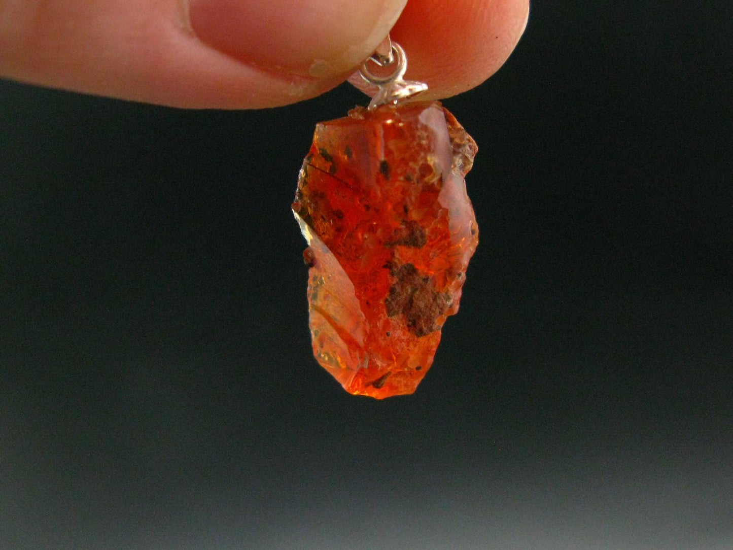 Raw Fire Opal Sterling Silver Pendant From Mexico - 1.0" - 1.24 Grams
