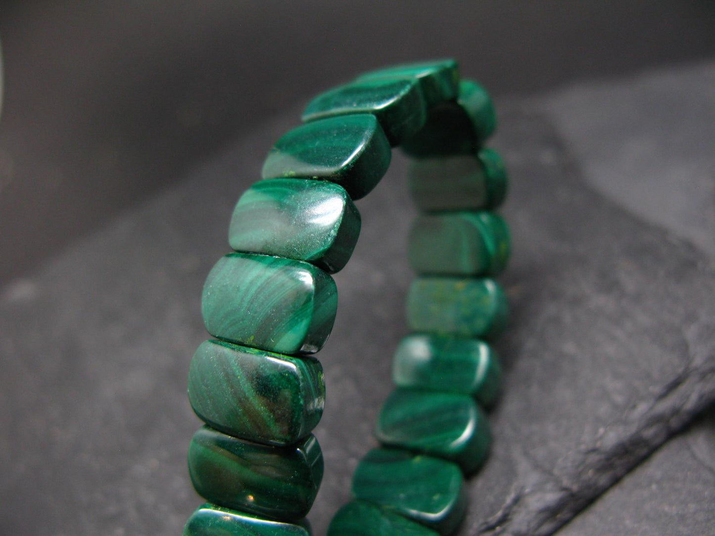 Malachite Genuine Bracelet ~ 7 Inches ~ 12mm Oval Beads