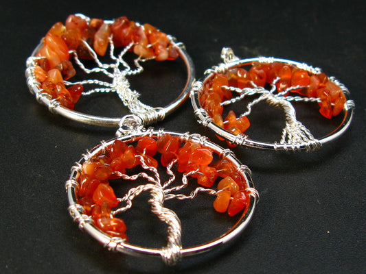 Set of Three Natural Carnelian Tree of Life Healing Necklace Pendant