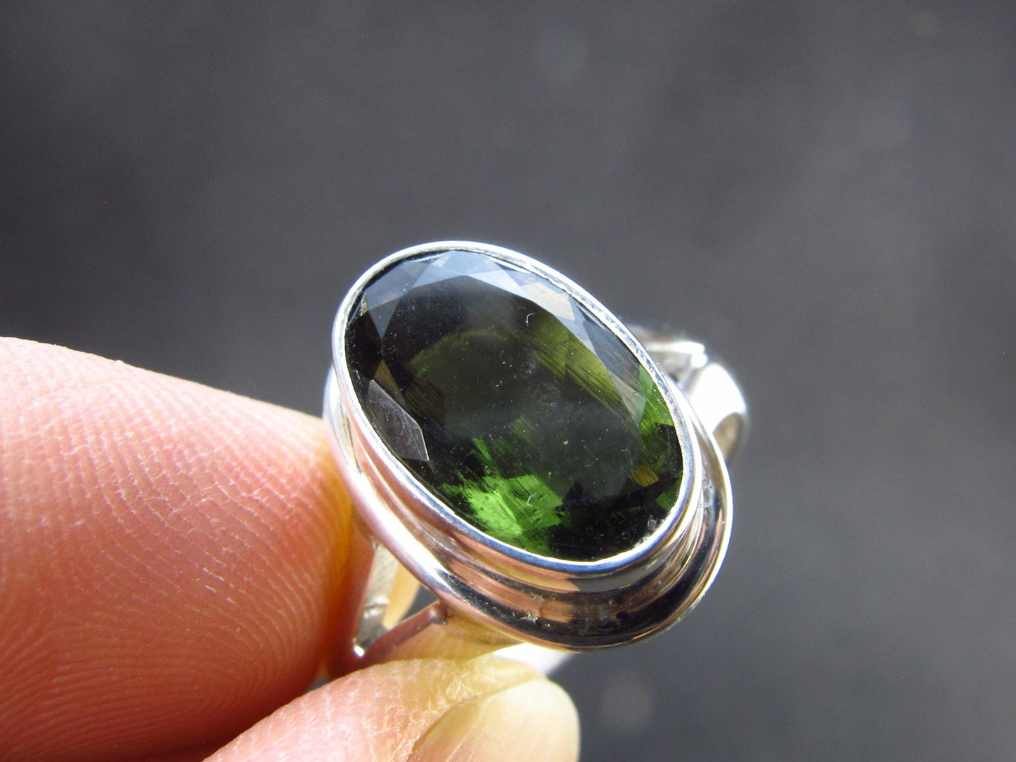 Moldavite Tektite Facetted Silver Ring from Czech Republic - Size 9.5 - 7.06 Grams