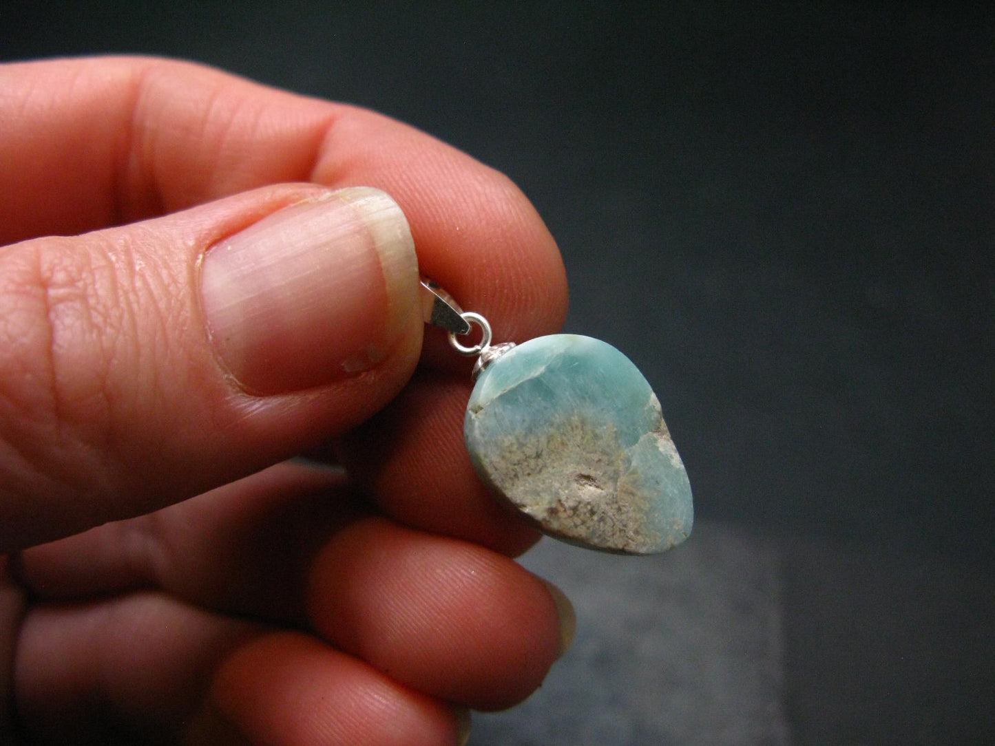 Rare Blue Larimar Pectolite Silver Pendant From Dominican Republic - 0.9"