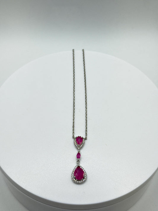 Ruby Drop Necklace | Sterling Silver | Elegant July Birthstone Jewelry