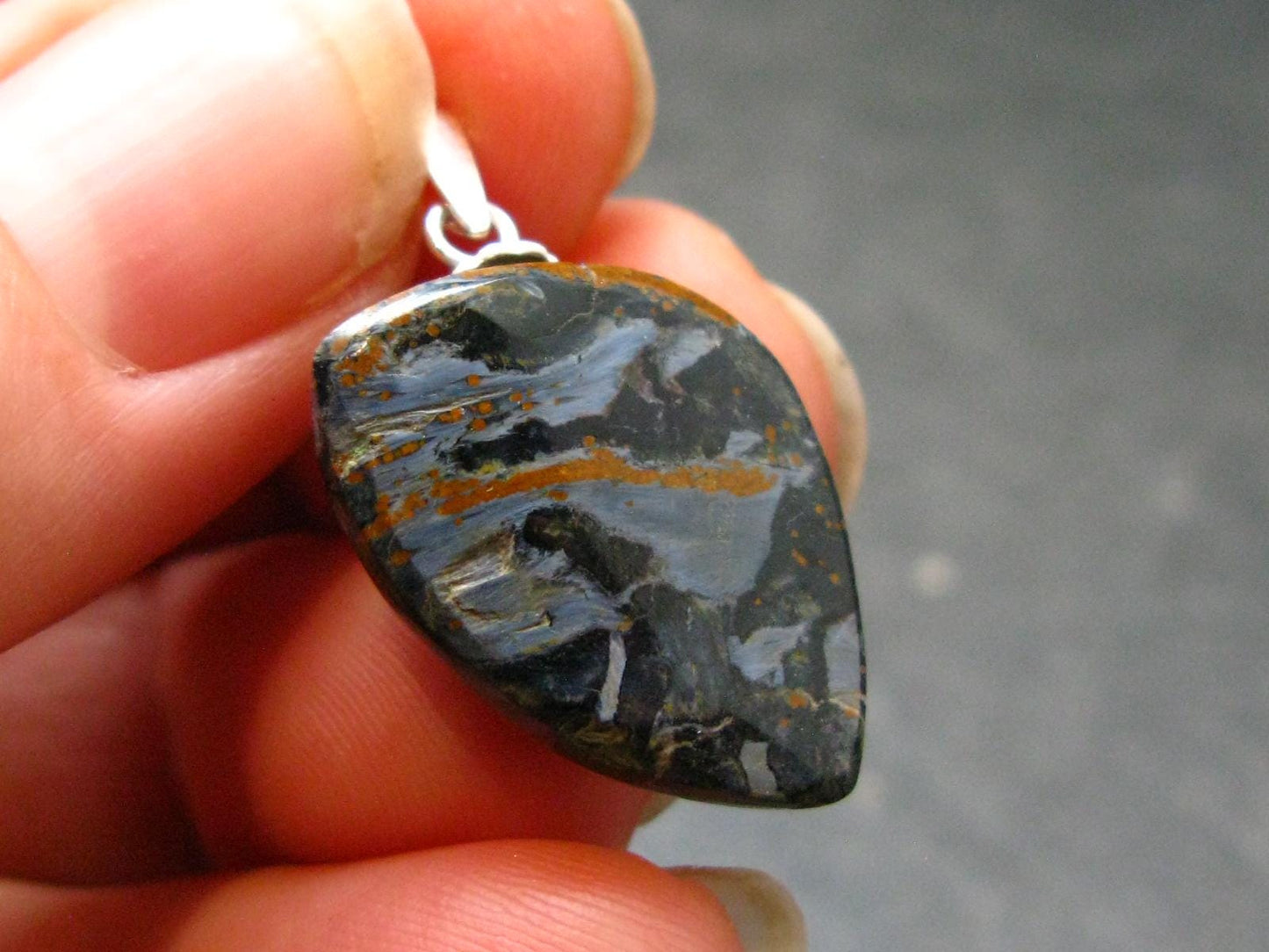 Natural Pietersite Polished Silver Pendant from Namibia - 1.0" - 2.32 Grams