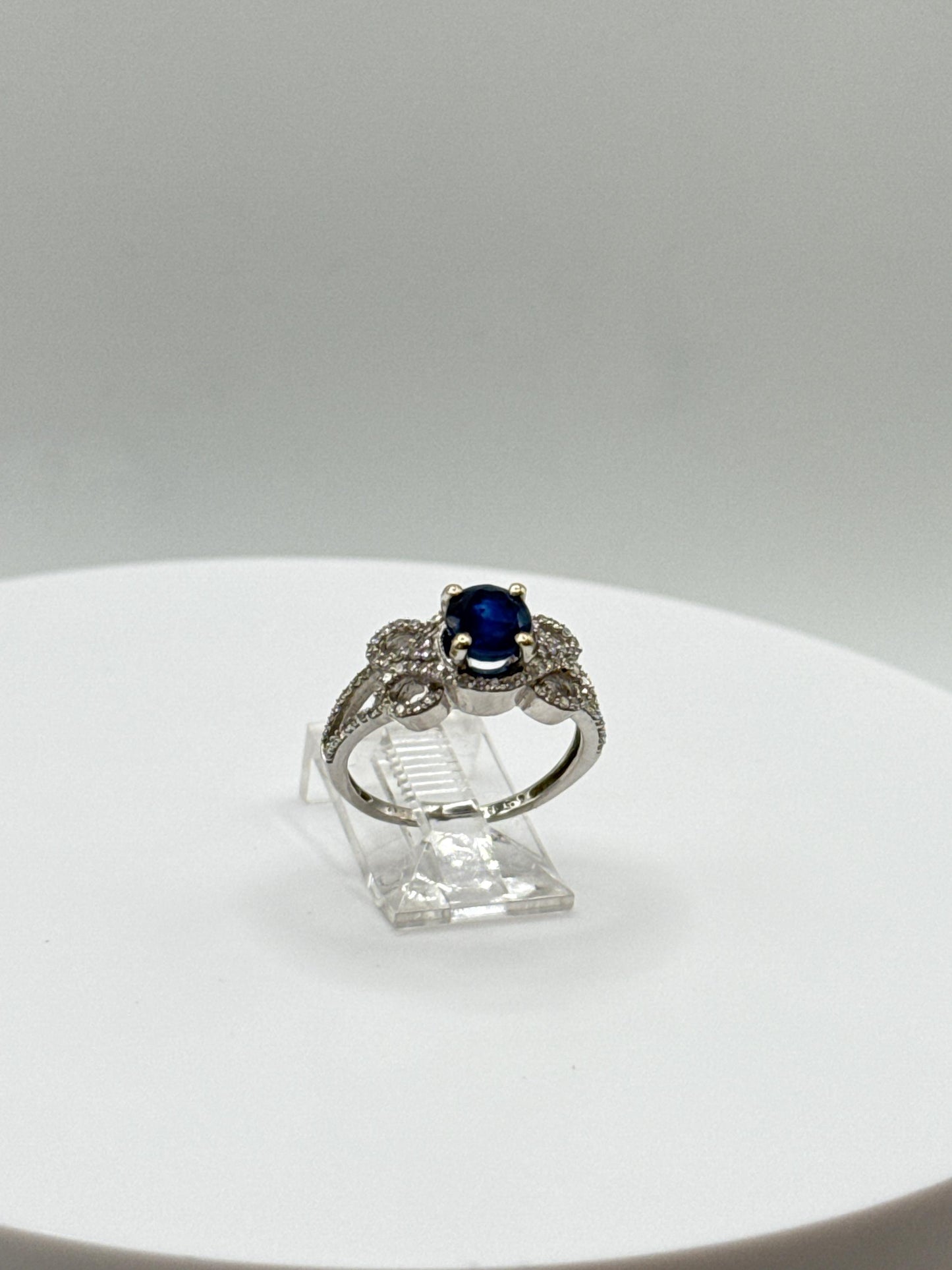 Vintage Blue Sapphire Ring: Ornate Sterling Silver, September Birthstone, Size 6