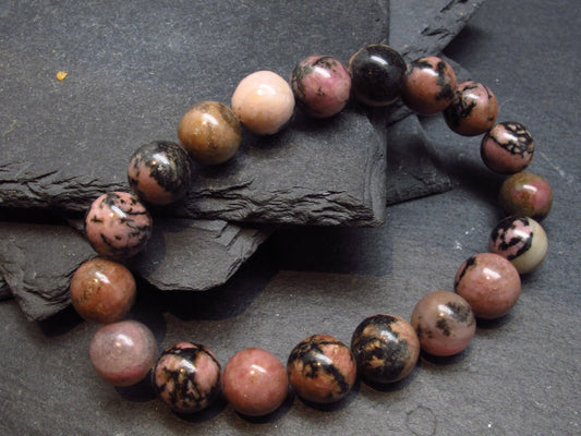 Rhodonite Genuine Bracelet ~ 7 Inches ~ 10mm Round Beads