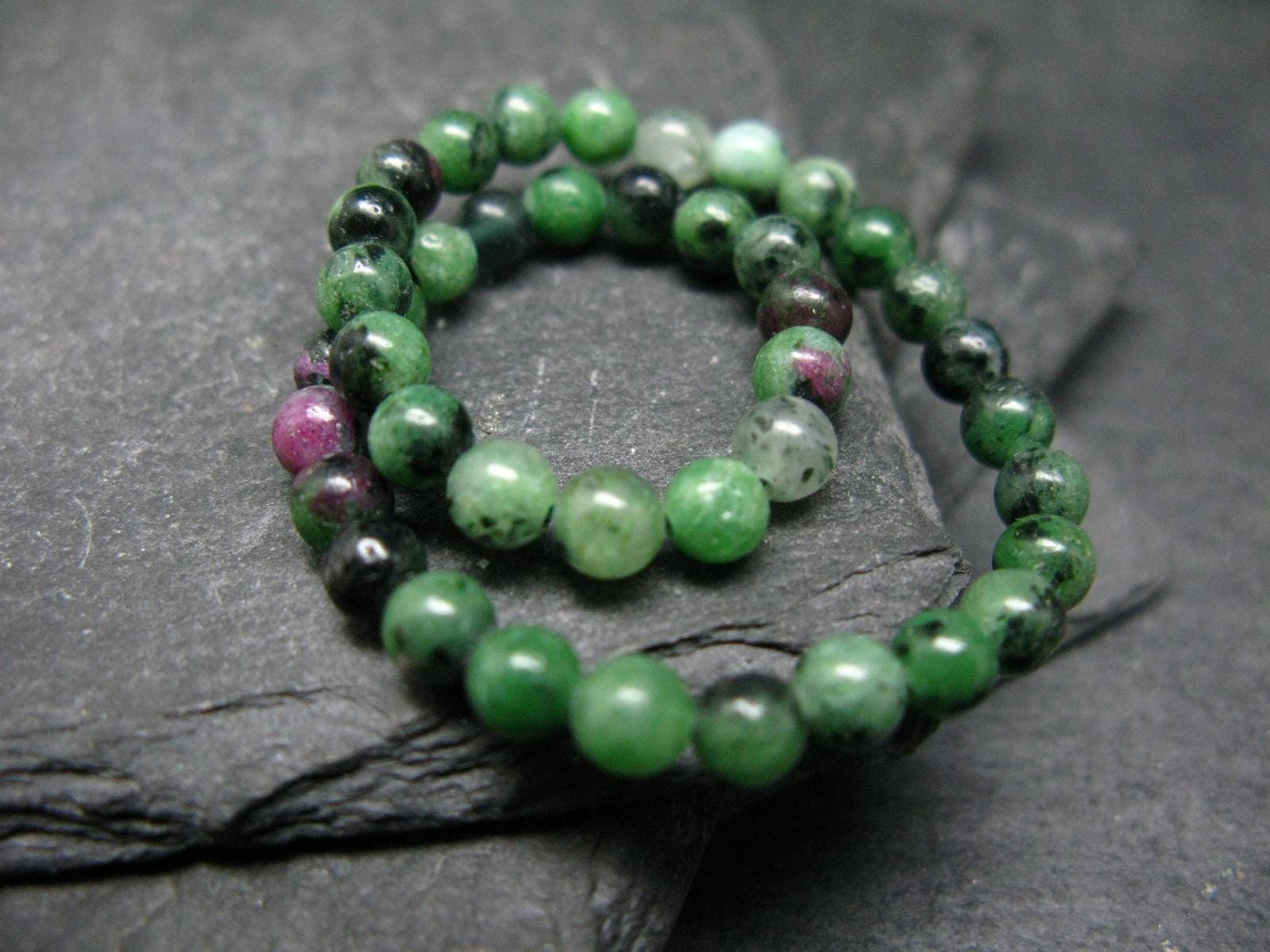Ruby in Zoisite Genuine Bracelet ~ 7 Inches ~ 4mm Round Beads