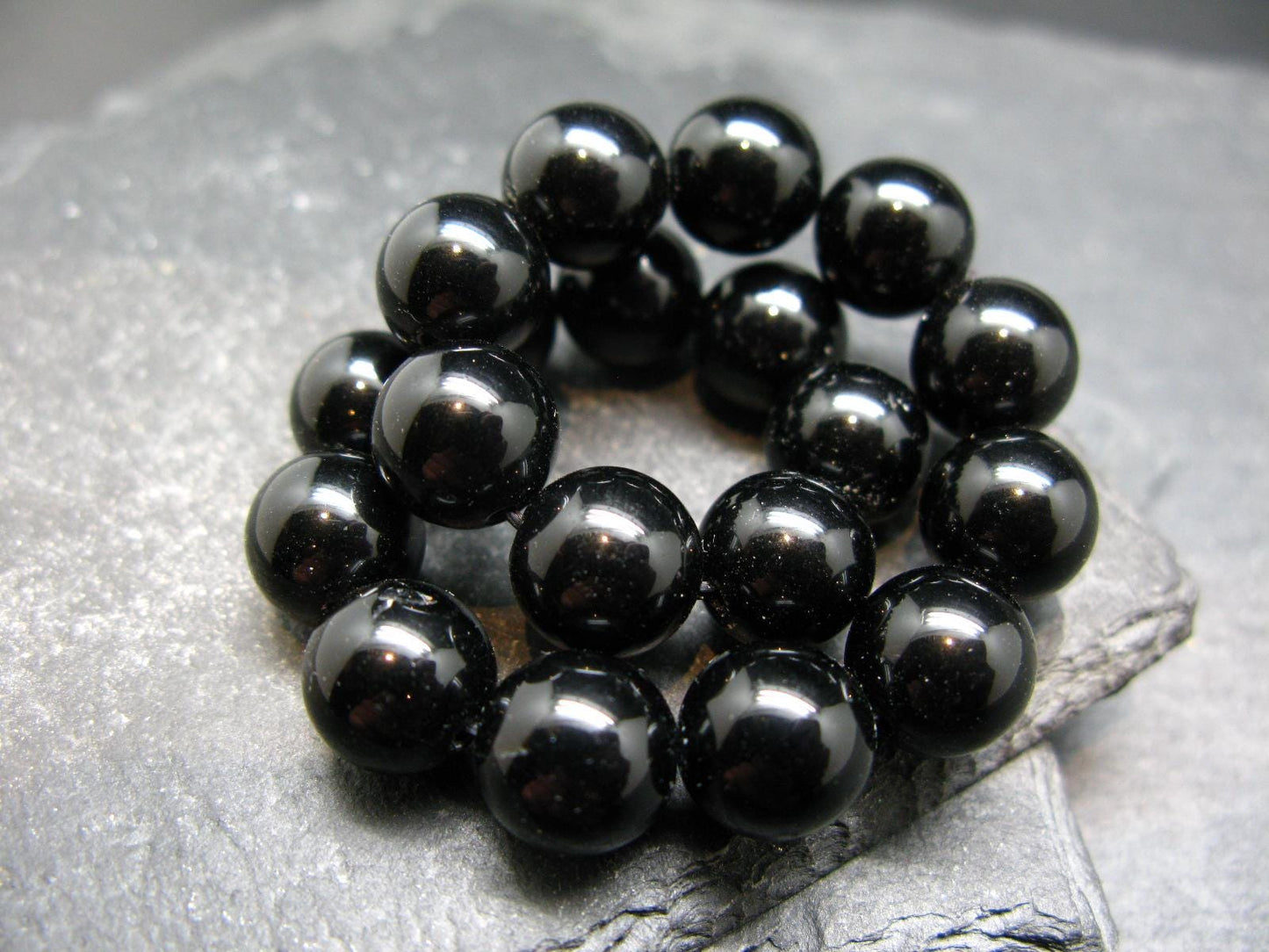 Black Obsidian Genuine Bracelet ~ 7 Inches ~ 10mm Round Beads