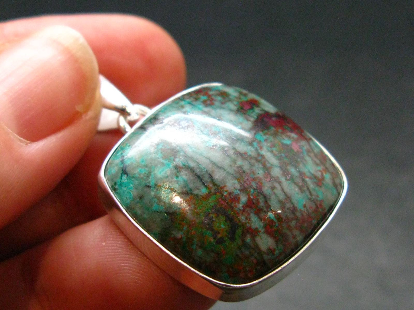 Crimson Cuprite w/ Chrysocola Silver Plated Pendant from Mexico - 1.4" - 7.07 Grams