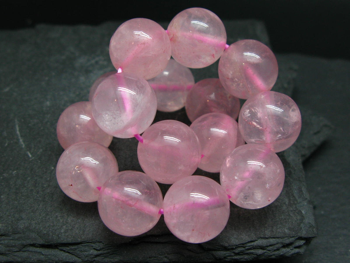 Rose Quartz Genuine Bracelet ~ 7 Inches ~ 14mm Round Beads