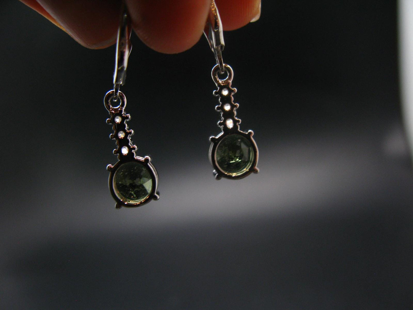 Moldavite Tektite Silver Earrings from Czech Republic - 2.76 Grams