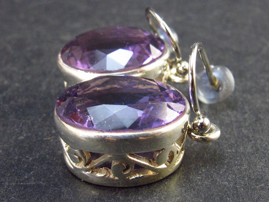 Orchid St. Valentine Gem!! Drop Shaped Faceted Natural Amethyst 925 Sterling Silver Drop Earrings - 1.0" - 7.3 Grams