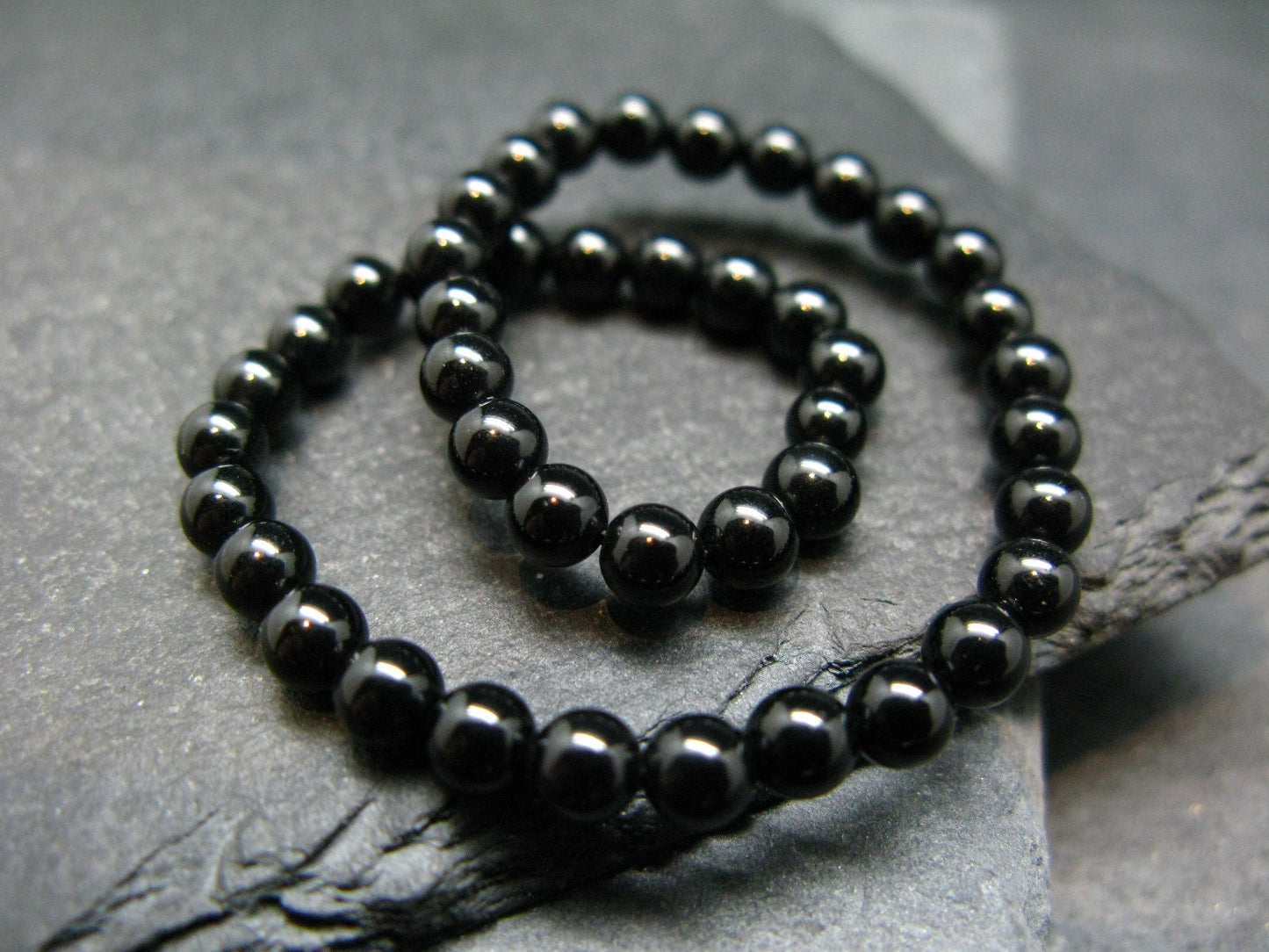 Black Spinel Genuine Bracelet ~ 7 Inches ~ 4mm Round Beads