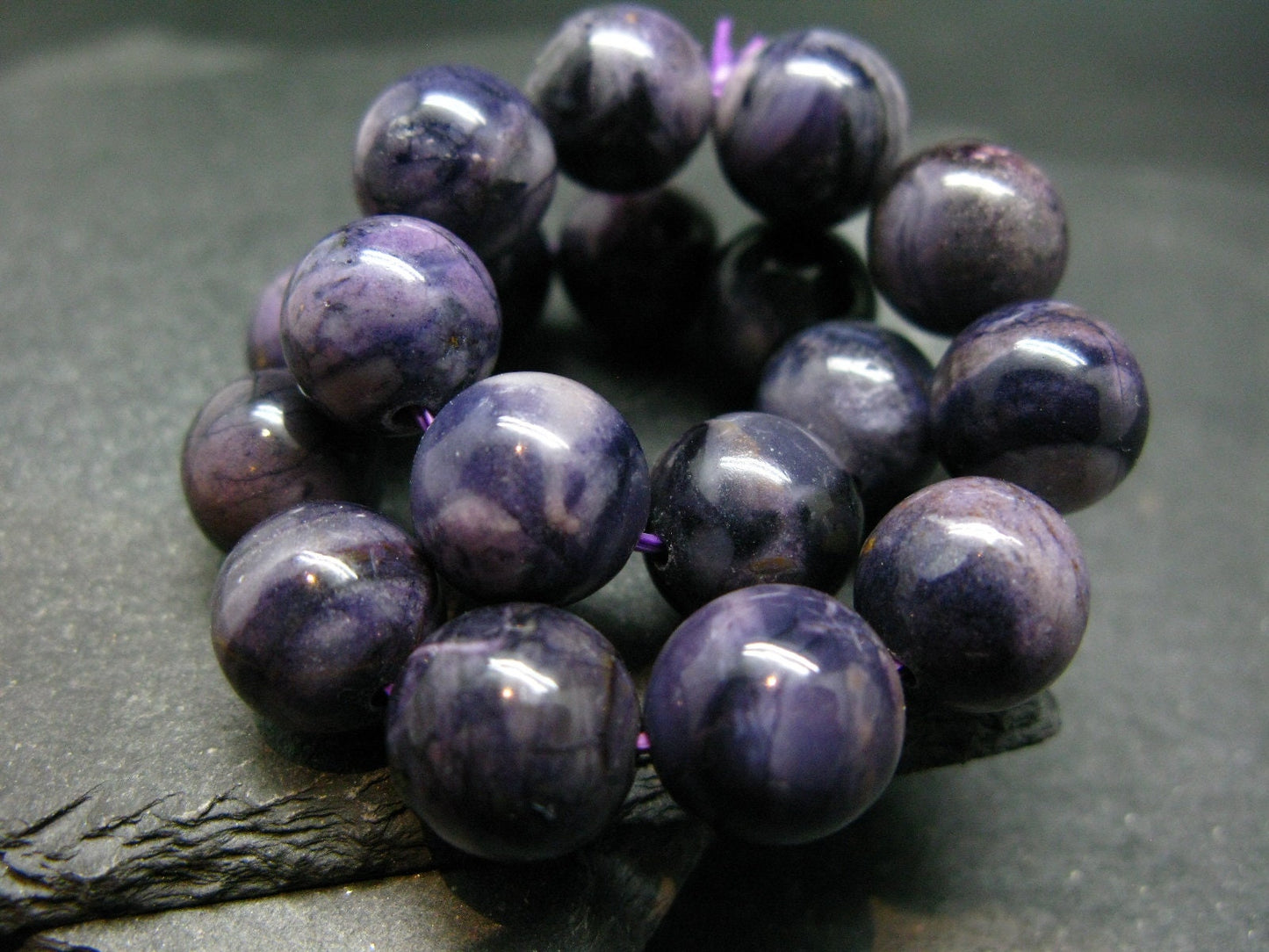 Tiffany Stone Violet Opal Genuine Bracelet ~ 7.5 Inches ~ 12mm Round Beads