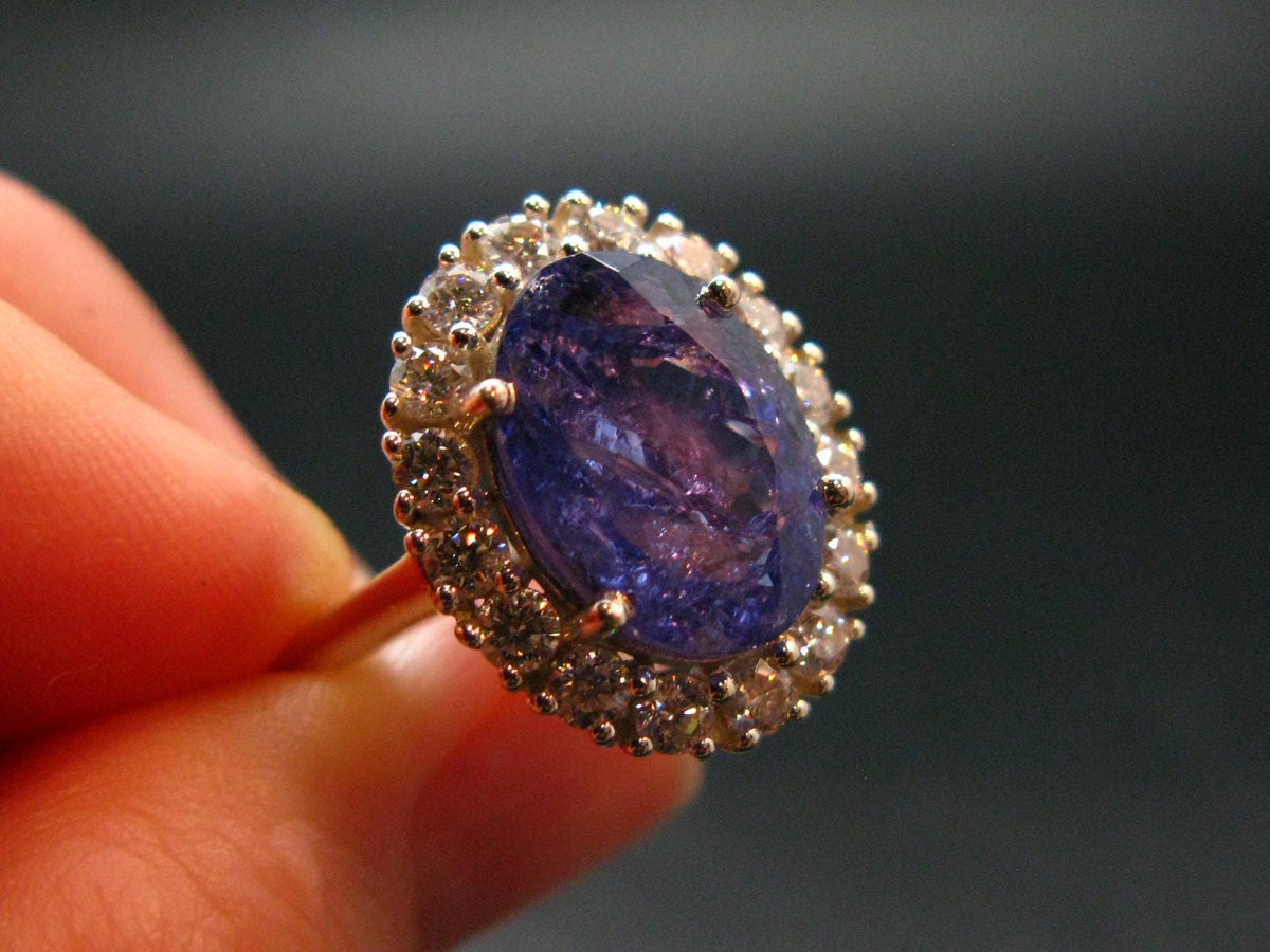 Tanzanite (Zoisite) Faceted Sterling Silver Ring With CZ - 5.44 Grams - Size 8