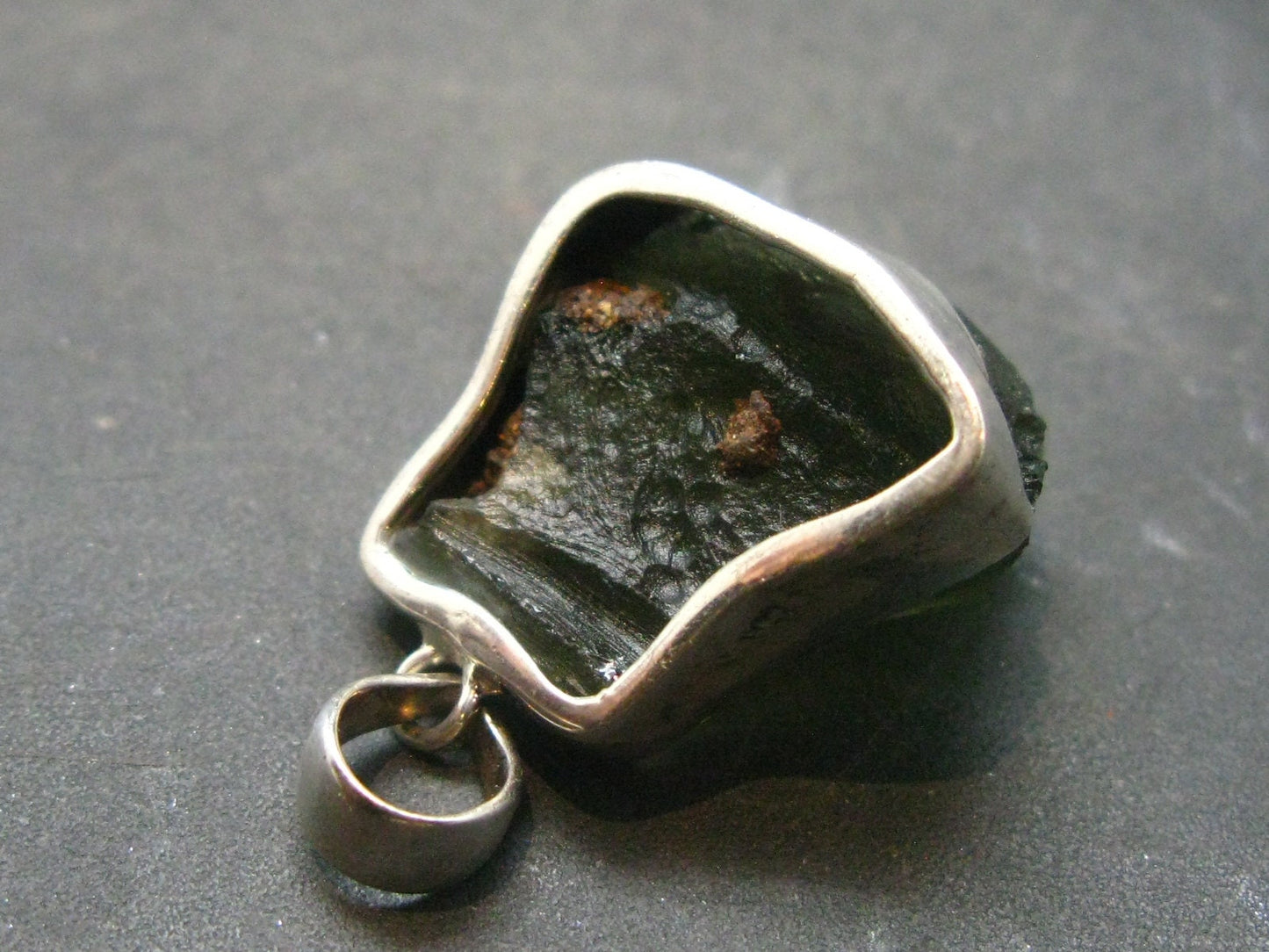 Moldavite Tektite Silver Pendant from Czech Republic - 1.1" - 6.23 Grams