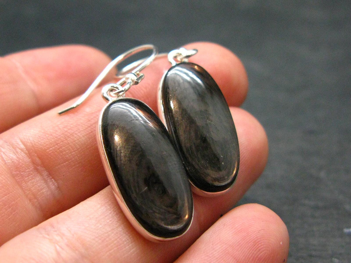 Tumbled Hypersthene Silver Earrings From Canada - 1.4" - 5.27 Grams