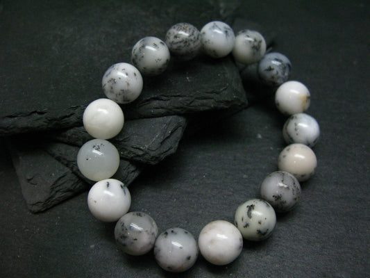 Merlinite Moss Agate Genuine Bracelet ~ 7 Inches ~ 12mm Round Beads