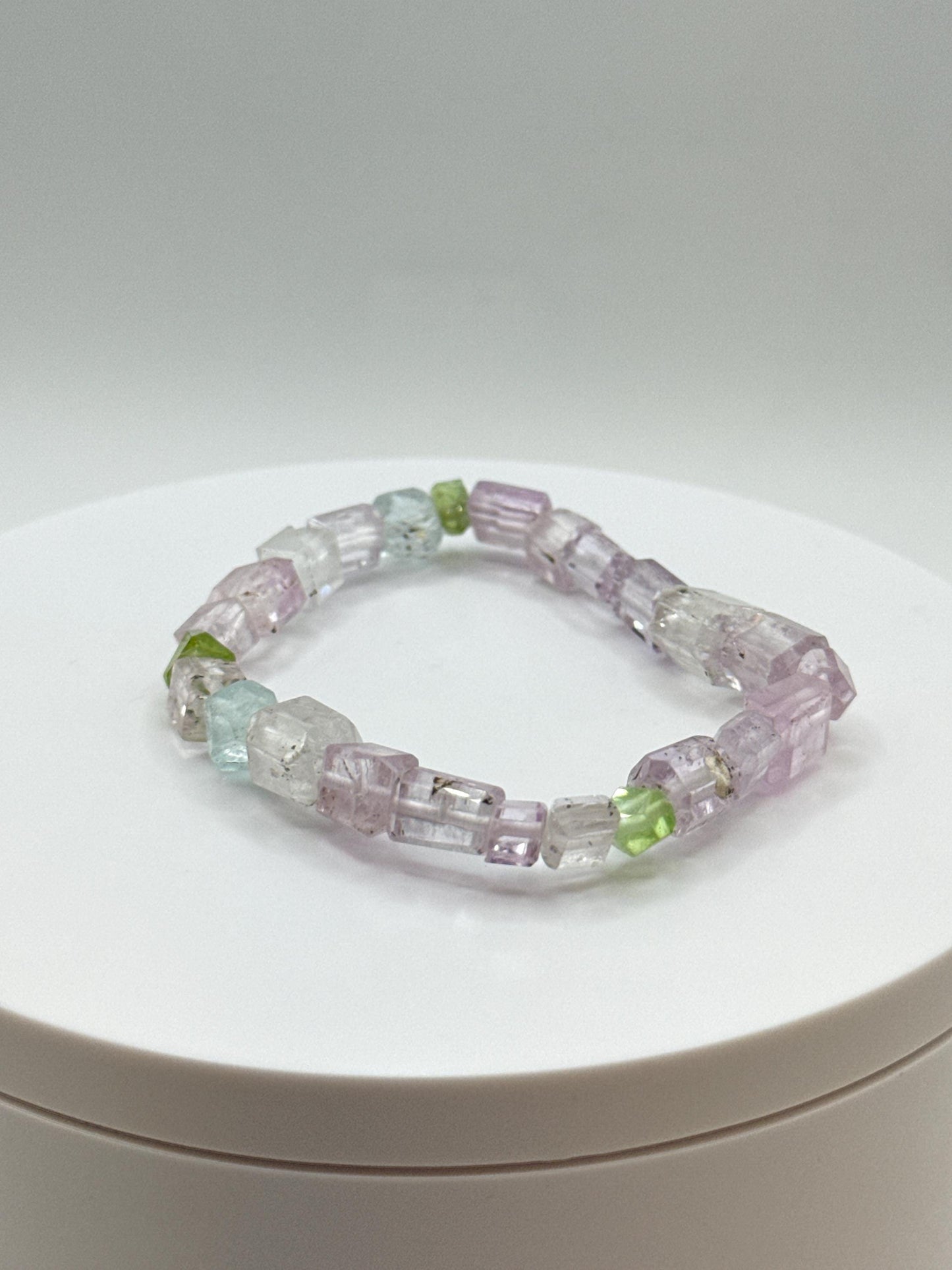 Kunzite & Peridot Bracelet | Lilac, Green Crystal Healing Jewelry
