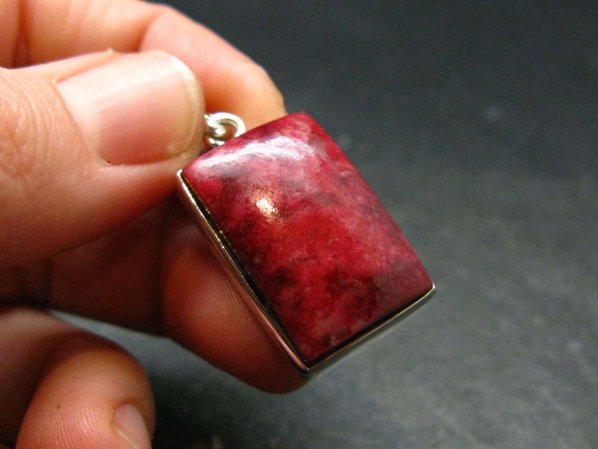Thulite Silver Plated Pendant From Norway - 1.2" - 6.04 Grams