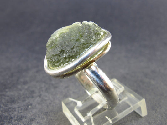 Moldavite Tektite Silver Ring from Czech Republic - Adjustable Size - 6.06 Grams