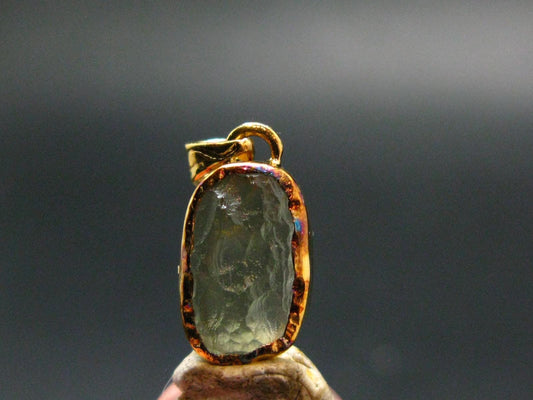 Moldavite Tektite Gold Plated Silver Pendant from Czech Republic - 0.8" - 1.0 Grams