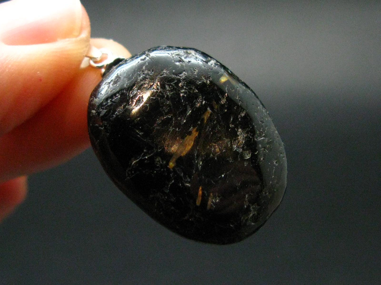 Very Rare Sterling Silver Nuumite Nuummite Pendant From Greenland - 1.2" - 6.40 Grams