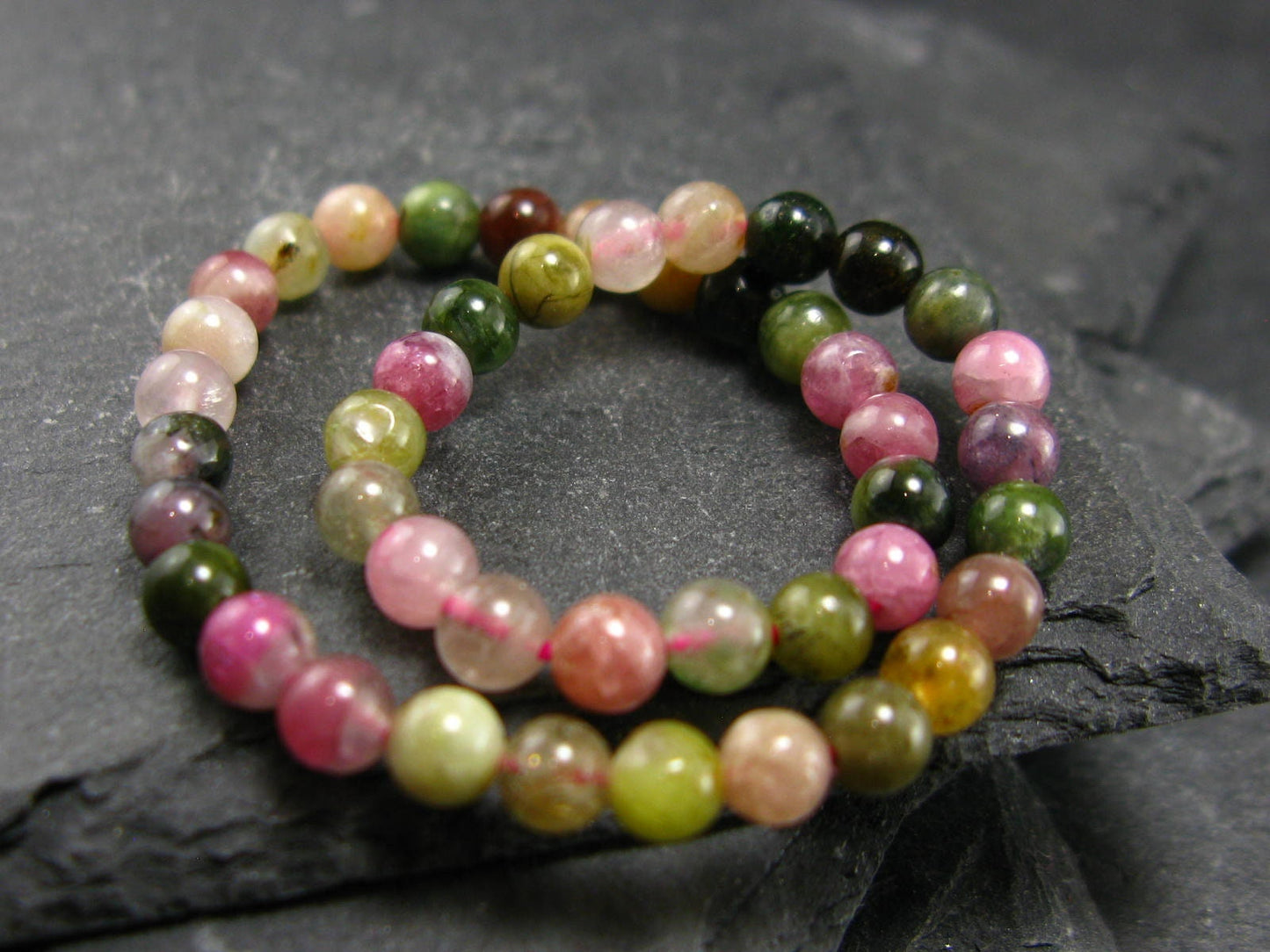 Watermelon Bicolor Tourmaline Genuine Bracelet ~ 7 Inches ~ 4mm Round Beads